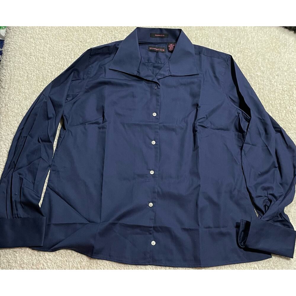NWT UltraClub Whisper Elite Womens Sz XL Button Up Oxford WrinkleFree Shirt Blue